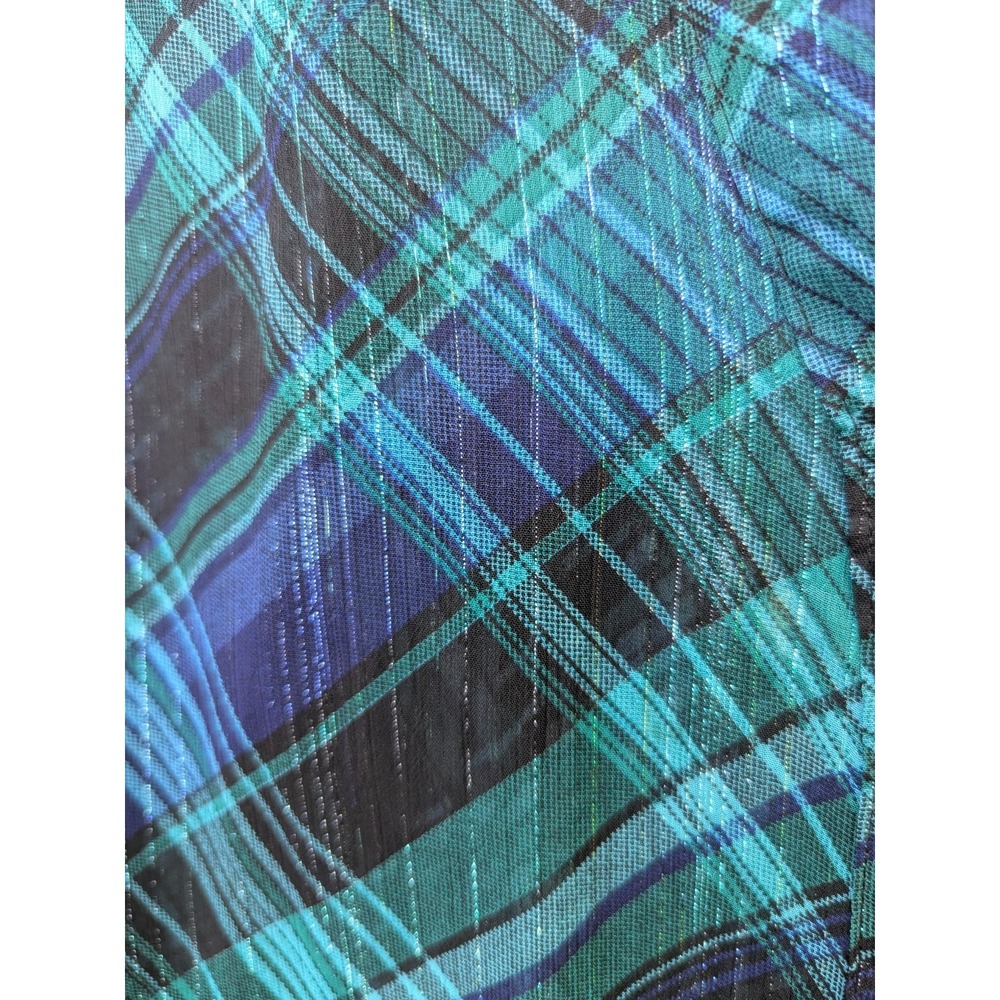 Catherines Plus 2x 22/24 Sheer ButtonUp Shirt Blouse Green Blue Teal Plaid Tunic - Picture 3 of 6